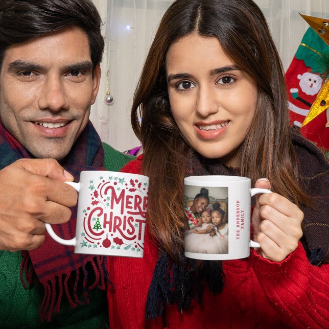 Mug Red Faux Foils Joyeux Noël Photo de Noël (Créateur téléchargé)
