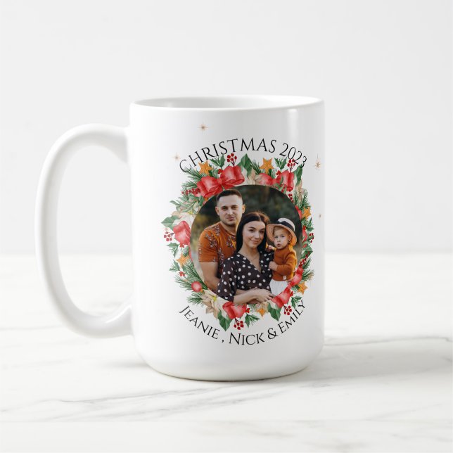 Mug Red Florals Family Photo Joyeux Noël (Gauche)