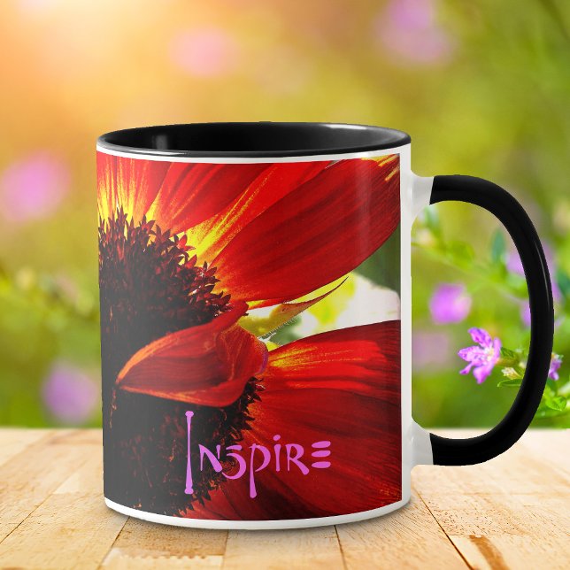 Mug Red Gerbera Daisy Photo Inspire Citation Typograph (Créateur téléchargé)