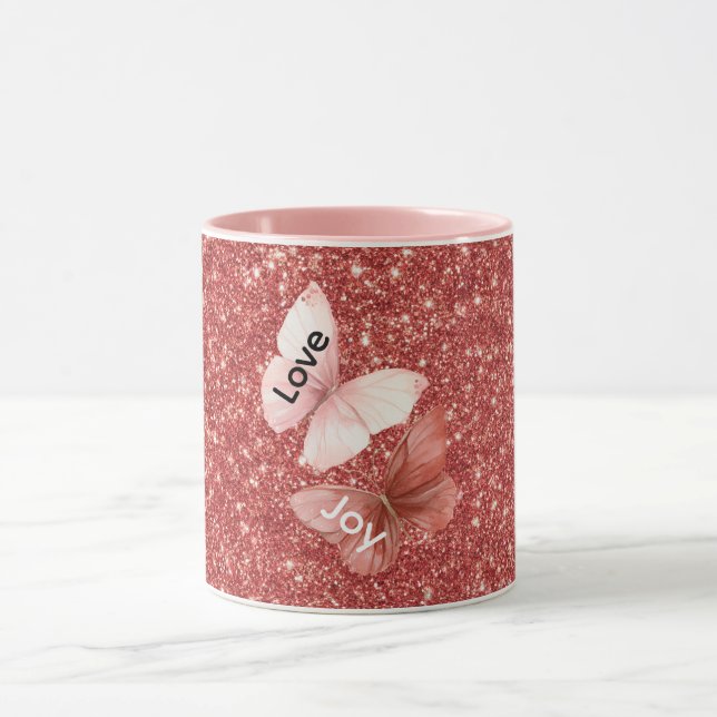 Mug Red Glitter Pink Love Joy Butterflies (Centre)