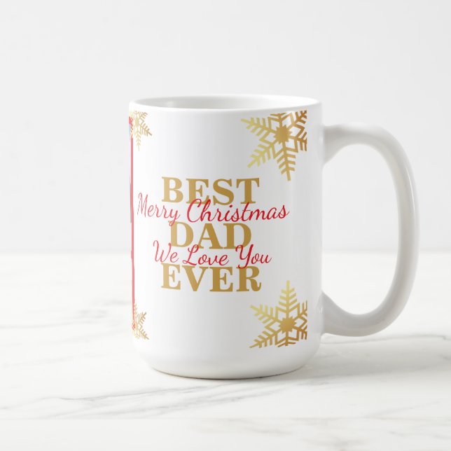Mug Red Gold Merry Christmas Best Dad Ever Photo (Droite)
