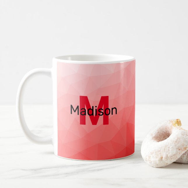 Mug Red gradient geometric mesh pattern Monogram (Avec donut)