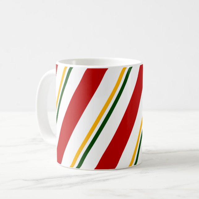 Mug Red Green & Gold Brown Bonbons Stripes Noël (Devant gauche)
