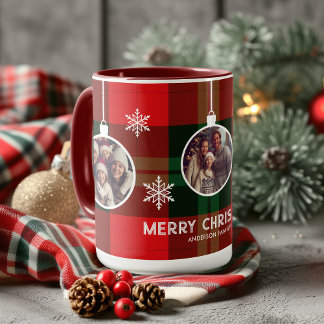 Mug Red Green Plaid Buffalo Check Photo Christmas 