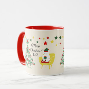 Mug Red Green Script Star Tree Joyeux Noël moderne