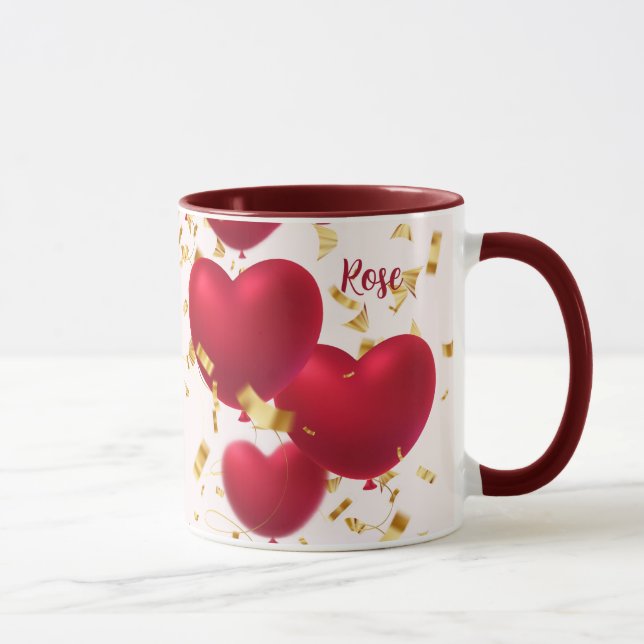 Mug Red Hearts Gold Confetti (Droite)