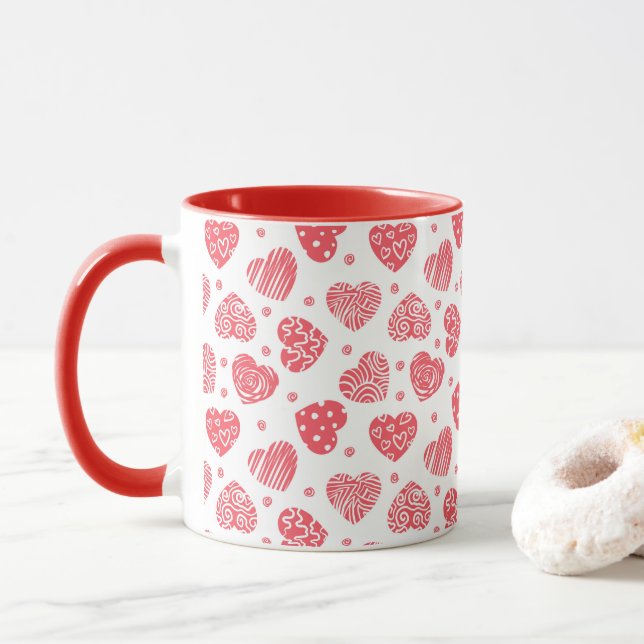 Mug Red Hearts Valentines Day Love (Avec donut)