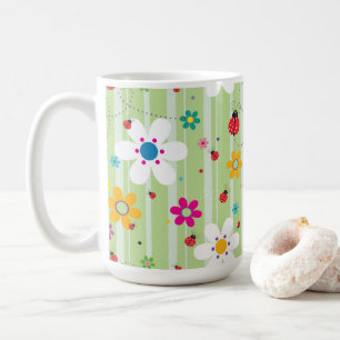 Mug Red Ladybug Retro Flower Green Stripe