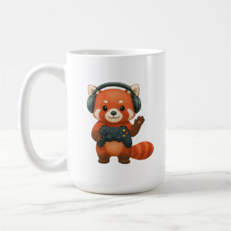 Mug Red Panda Gamer, contrôleur de jeu et casques