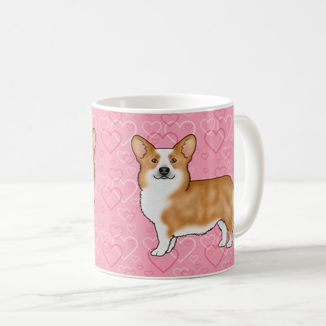 Mug Red Pembroke Welsh Corgi Love Heart Motif rose (Devant droit)