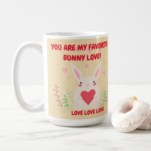 Mug Red Pink Hearts You Are My Bunny Love Valentine's (Avec donut)