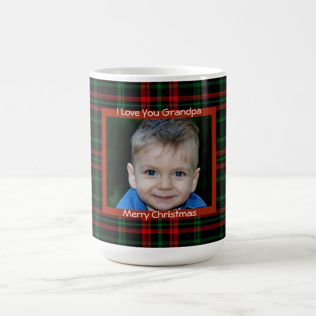 Mug Red Plaid, Joyeux Noël, Photo personnalisée, (Centre)