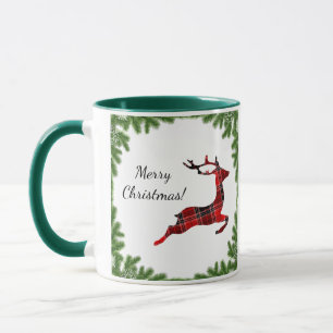 Mug Red Plaid Reindeer Joyeux Noël