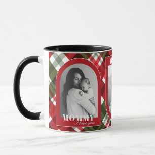 Mug Red Plaid Rustic ILOVE YOU MOMMY 3Photo Noël