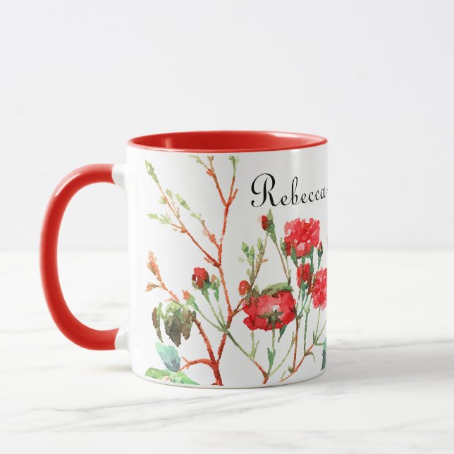 Mug Red Roses Floral Nom monographique (Gauche)