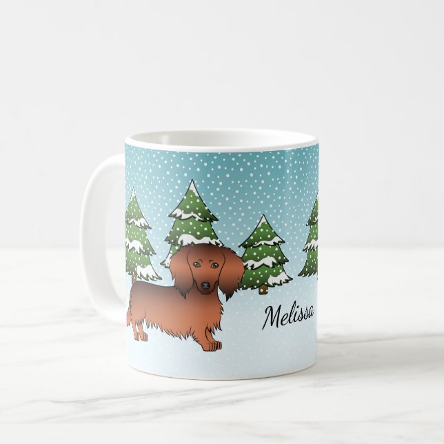 Mug Red Sable Long Cheveux Dachshund Chien - forêt d'h (Devant gauche)