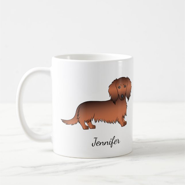 Mug Red Sable Long Cheveux Dachshund Dessin Chien et n (Gauche)