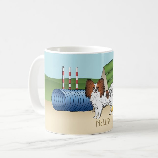 Mug Red Sable Papillon Agility Chien Avec Nom Personna (Devant gauche)