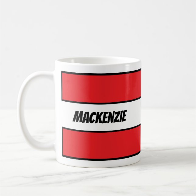 Mug Red Stripes add your name (Gauche)
