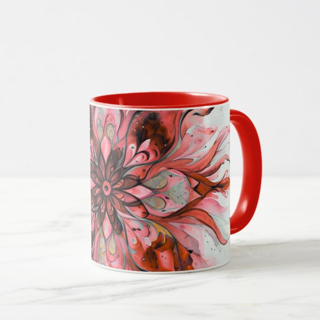 Mug Red Watercolor Floral Mandala (Devant droit)