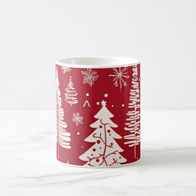 Mug Red White Christmas Tree Snowflake Pattern  (Centre)