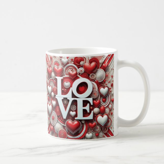 Mug Red White Hearts Love Typographie Saint Valentin (Droite)