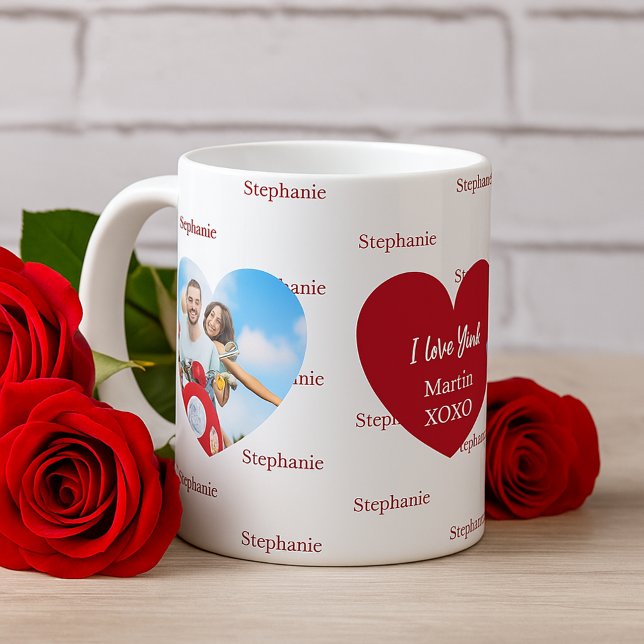 Mug Red white hearts photo name love you (Créateur téléchargé)