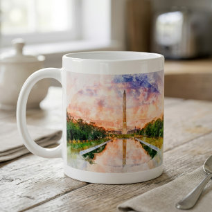 Mug Reflet du coucher de soleil aquarelle du monument 