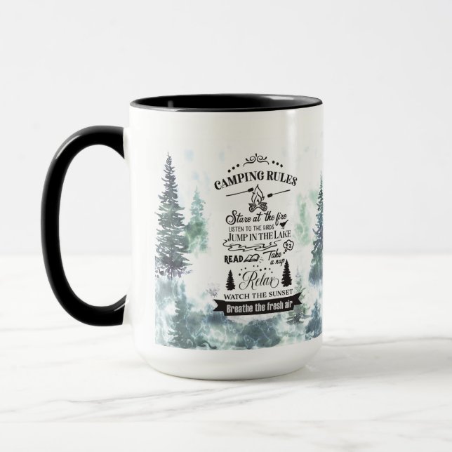 Mug Règles de camping des arbres forestiers Monogramme (Gauche)