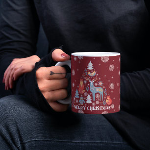 Mug Reindeder Snowflake scandinave Arbre animal rouge
