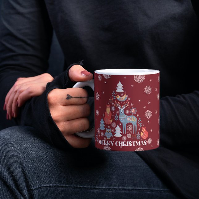 Mug Reindeder Snowflake scandinave Arbre animal rouge (Créateur téléchargé)