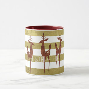 Mug Reindeer élégant or vintage et blanc rayé
