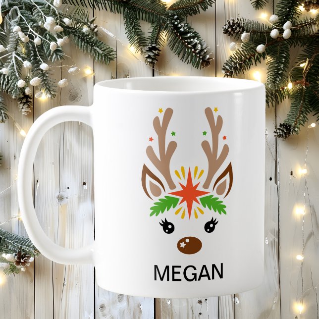 Mug Reindeer Face Custom Name Holiday (Reindeer Face Custom Name Holiday Coffee Mug
)