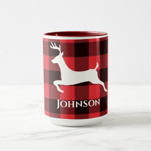 Mug Reindeer Rouge & Noir Tartan Motif Buffalo Plaid