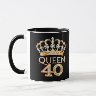 Mug Reine 40 Anniversaire Noir et Or Nom de la Couronn