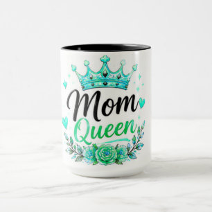 Mug Reine Maman Couronne Florale Teal