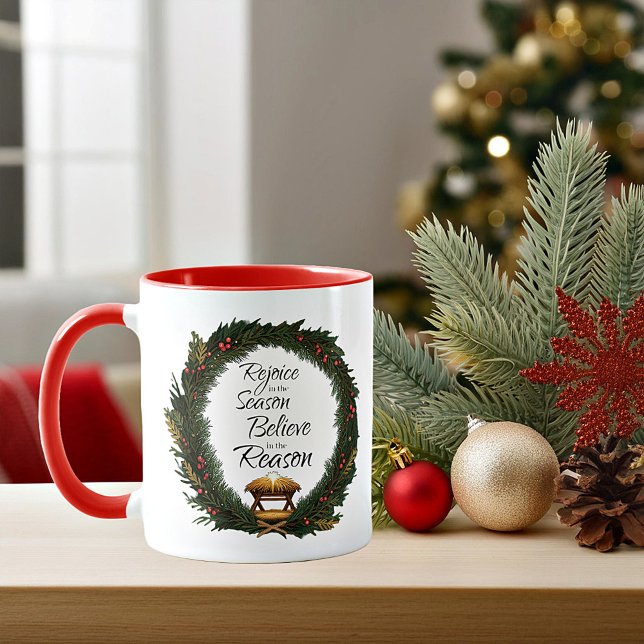 Mug Réjouissez-vous et croyez la nativité (Créateur téléchargé)