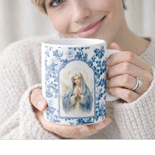 Mug Religieux Bleu Floral Béni Mère Marie