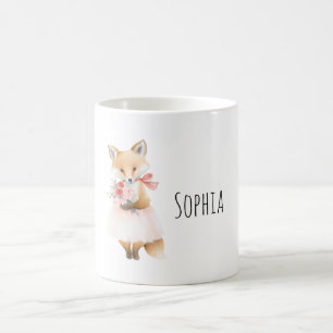 Mug Renard aux fleurs robe rose