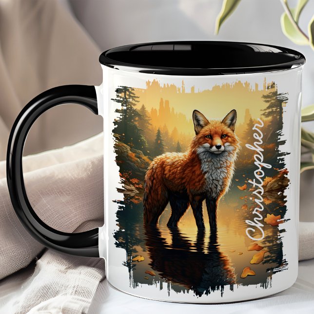 Mug Renard dans la forêt d'automne réflexion (Créateur téléchargé)
