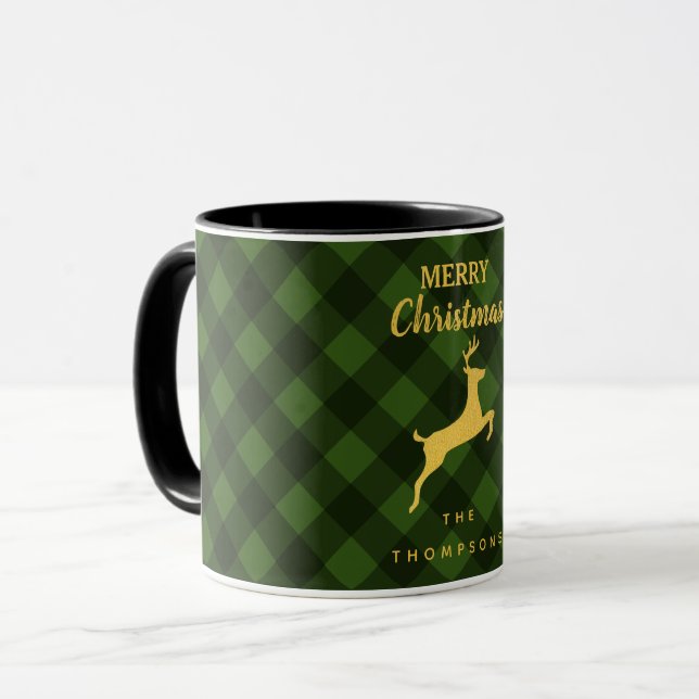 Mug Renard de Noël vert et noir à bison (Devant gauche)