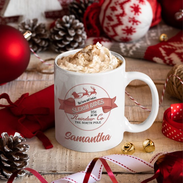 Mug Renard de Noël Vintage Personnalisé (Custom Christmas reindeer sleigh rides mug.)