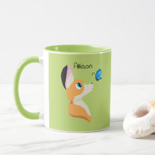 Mug Renard mignon avec Papillon caricature et nom