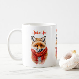Mug Renard mignon avec une écharpe rouge Image d'autom
