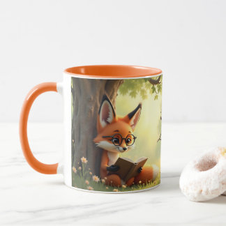 Mug Renard mignon lisant un livre, enfants personnalis