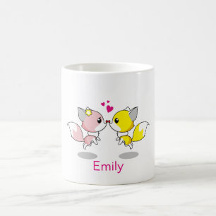 Mug Renard mignon personnalisé en jaune et rose avec c