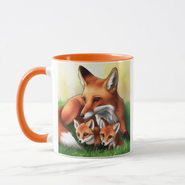 Mug Renard rouge Mère et Kits dans l'herbe (Gauche)