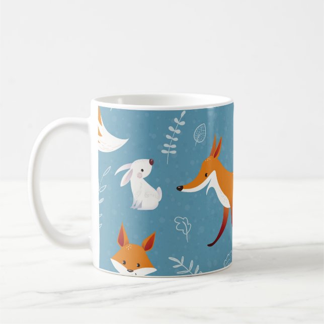 Mug Renards d'hiver, lapins, motif vintage. (Gauche)