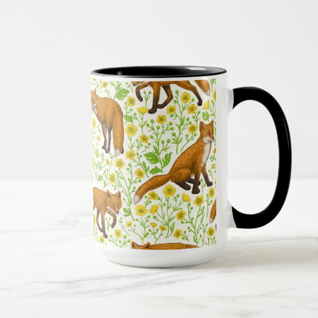 Mug Renards et papillons sur le blanc naturel (Droite)