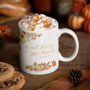 Mug Rendez grâce Monogramme de Thanksgiving à l'aqua